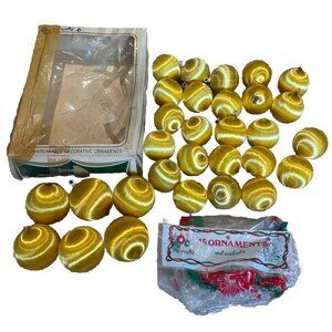 Vintage Pyramid Satin Sheen Christmas Ornaments Balls Gold Small Large Lot of 30